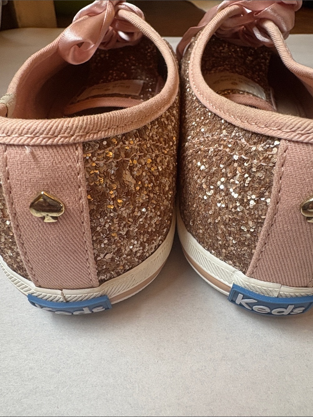 Keds x Kate Spade Champion Rose Gold Glitter Sneakers 8.5 | Satin Lace Wedding B - Picture 3 of 8